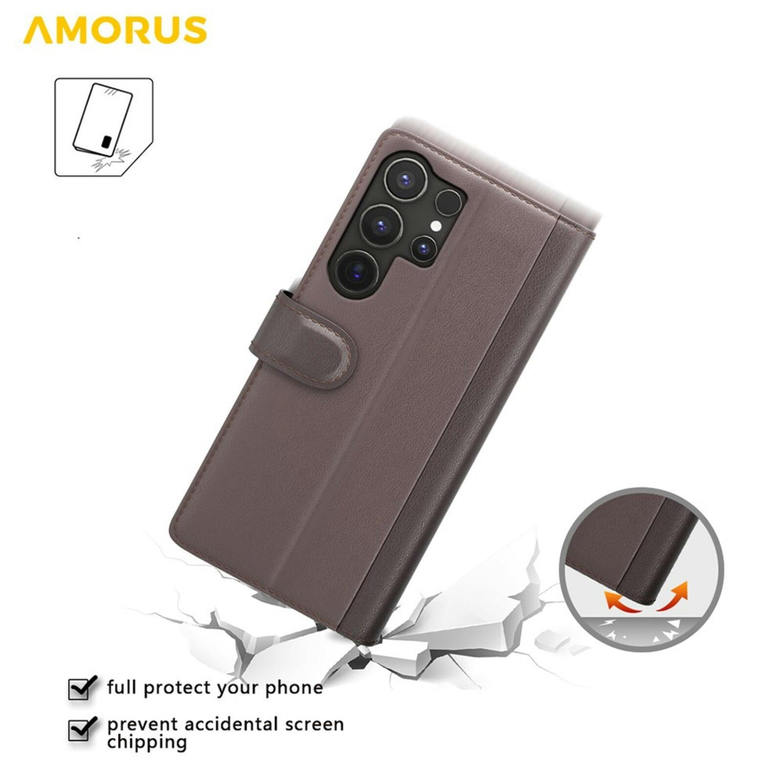 Amorus Samsung Galaxy S26 Ultra Luxe Lederen Bookcase Bruin
