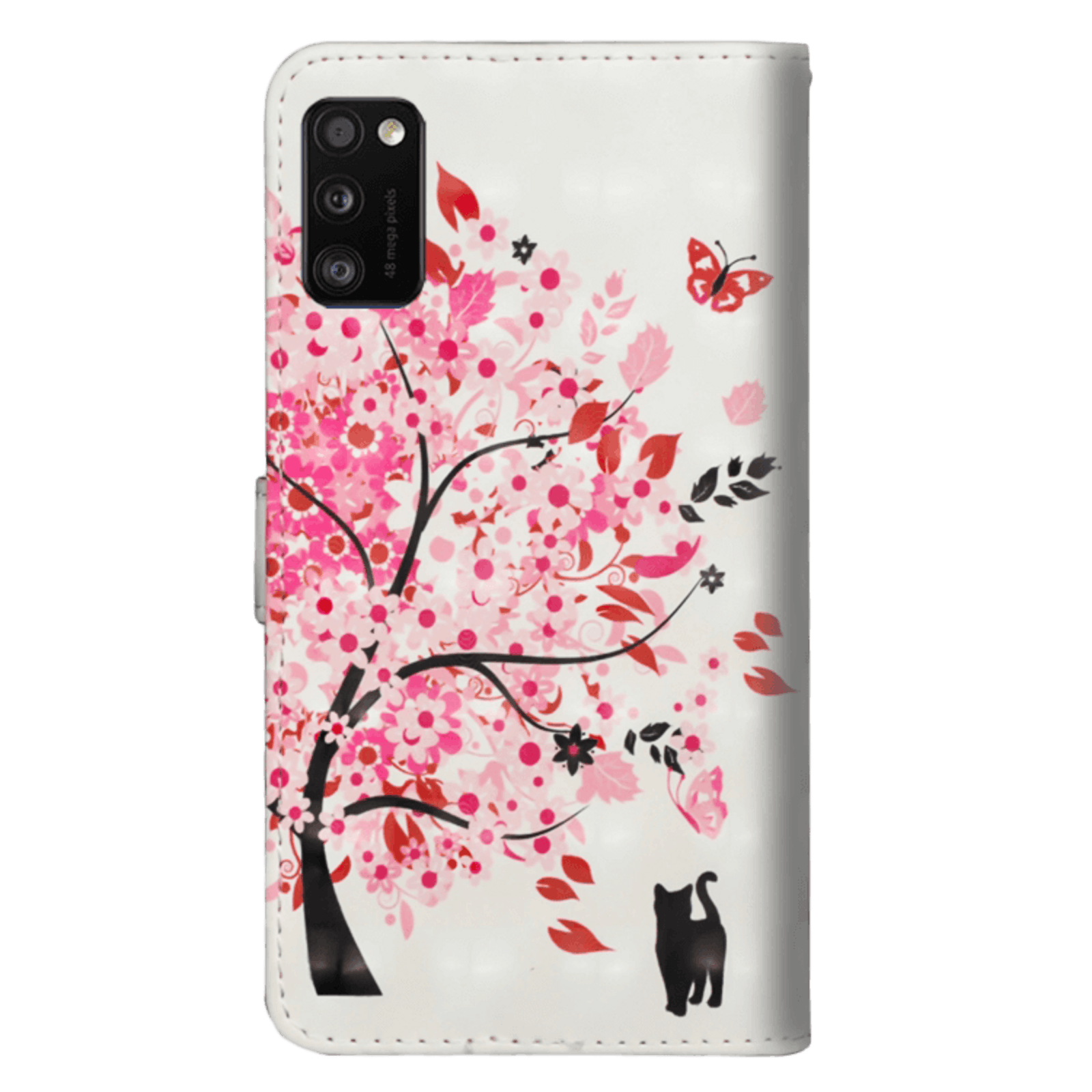 Mocaa Samsung Galaxy A41 Shiny Bookcase Tree and Cat Meerkleurig