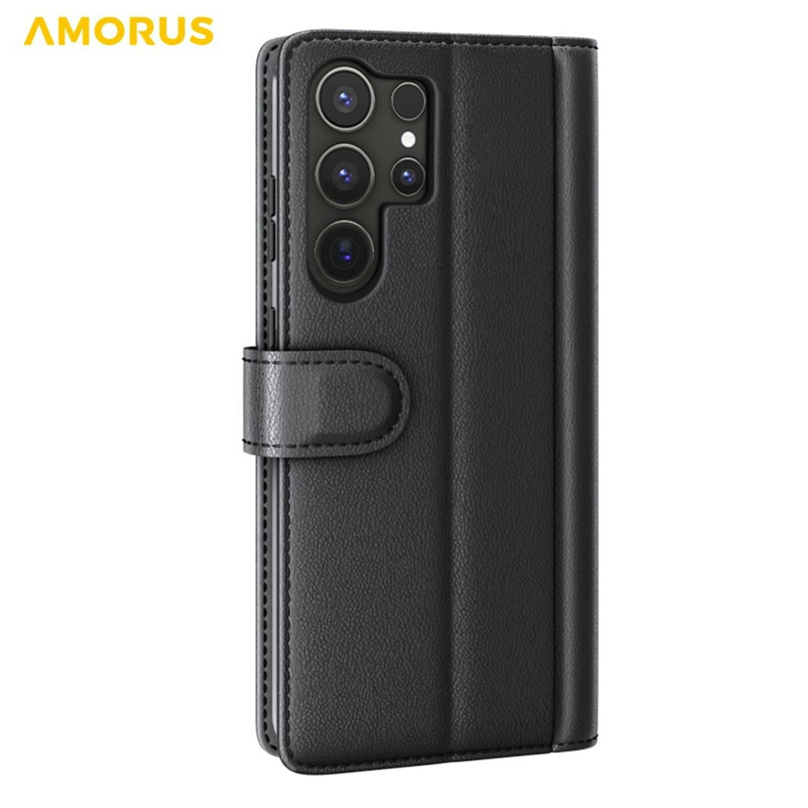 Amorus Samsung Galaxy S26 Ultra Luxe Lederen Bookcase Zwart