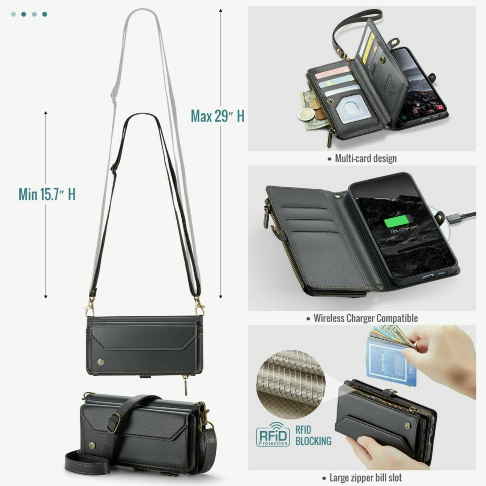 Caseme Samsung S24 FE Clutch Wallet met Koord Zwart