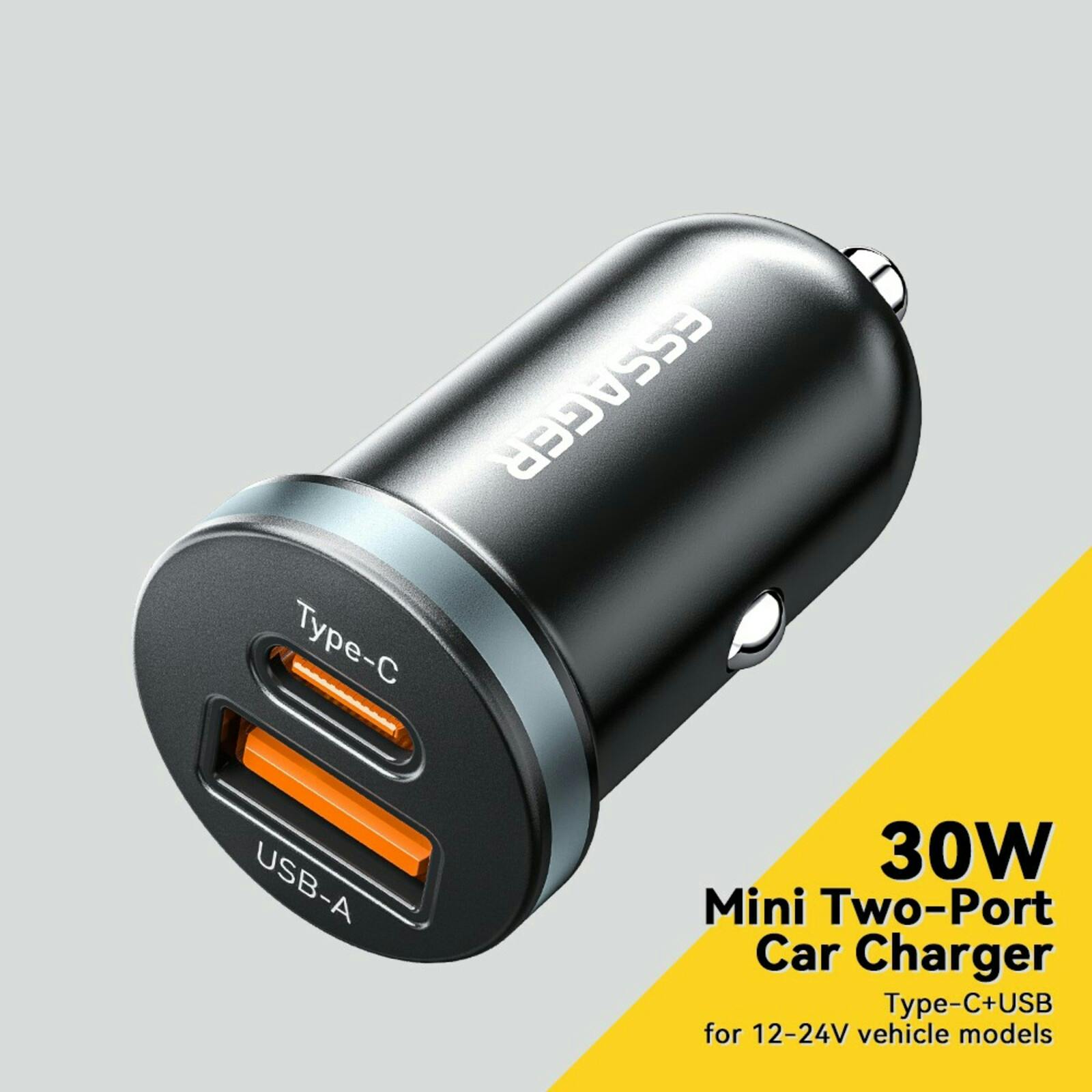 Essager Plug and Charge 30W Autolader USB en USB-C Zwart