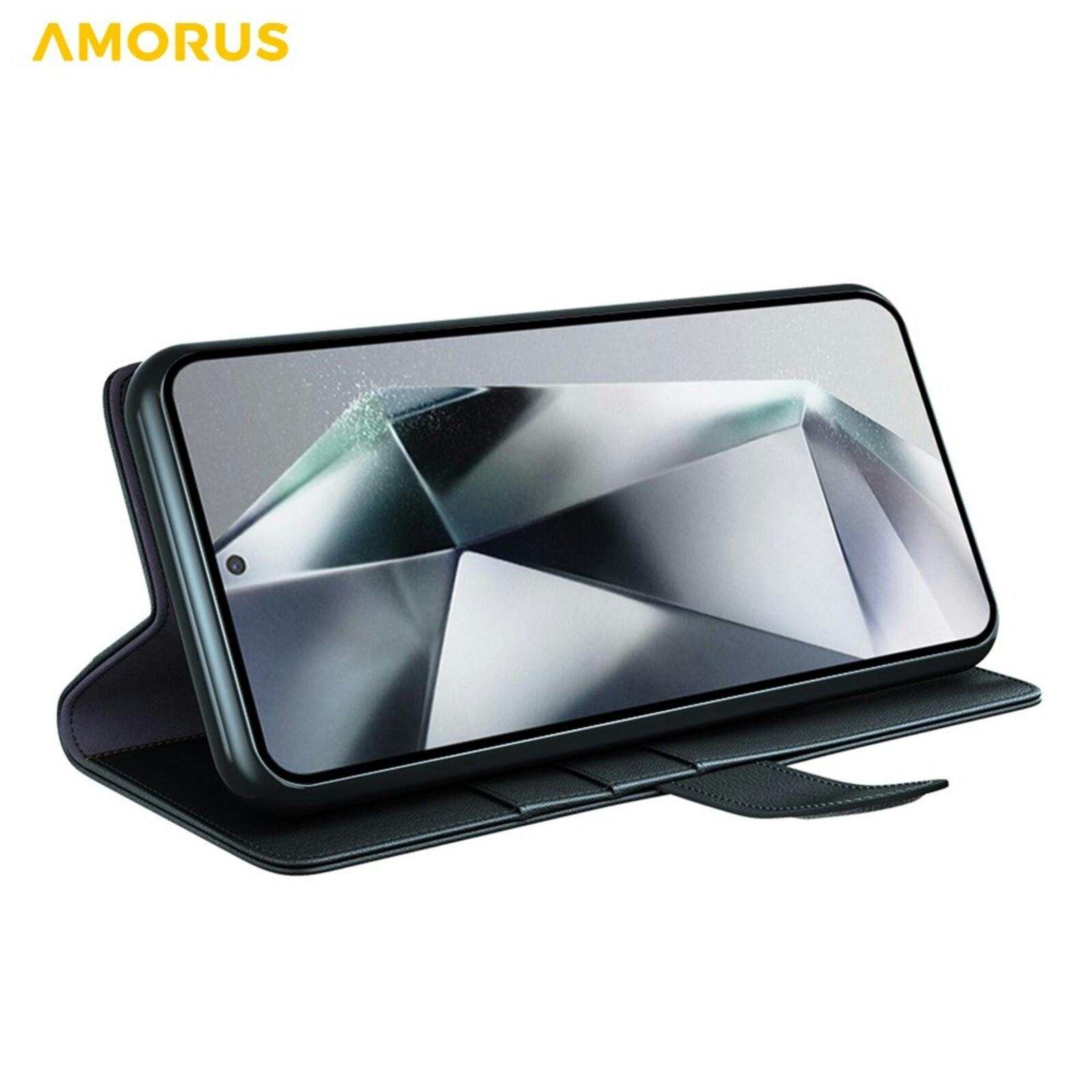Amorus Samsung Galaxy S26 Ultra Luxe Lederen Bookcase Zwart