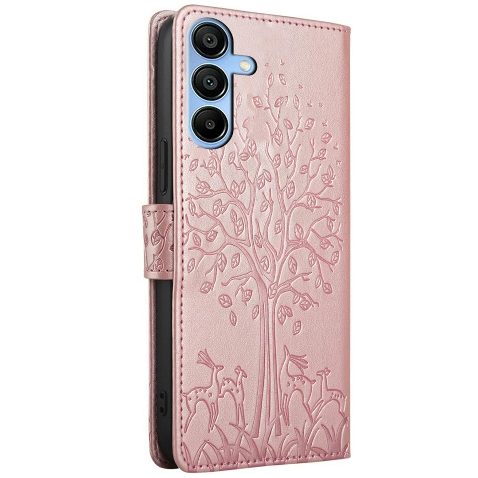Mocaa Samsung Galaxy A15 Bookcase Gravure Hertjes Roze
