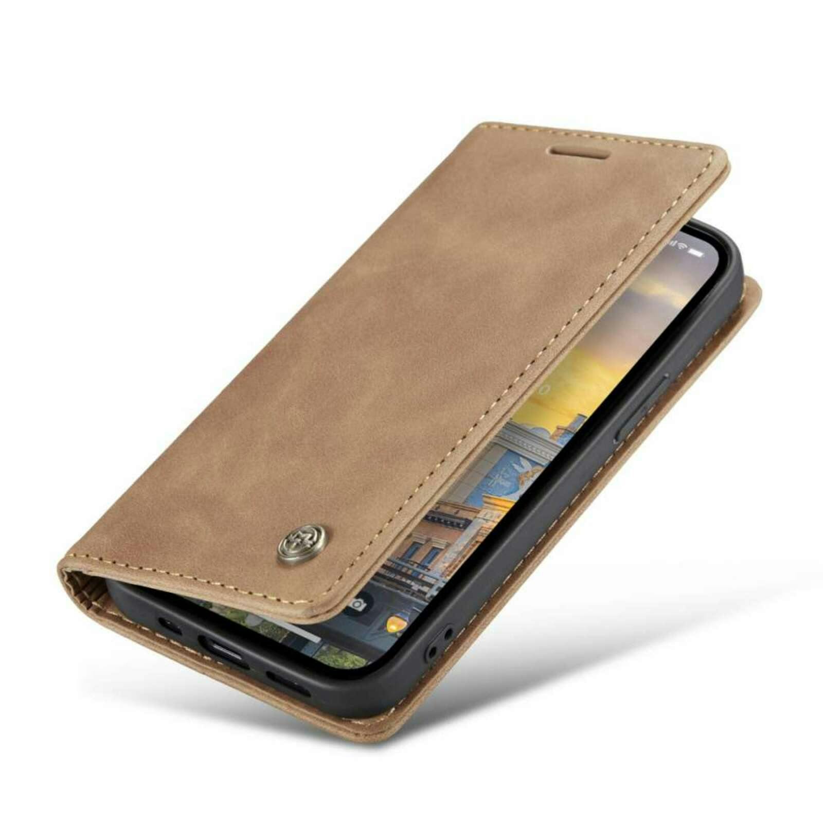 Caseme iPhone 14 Pro Retro Portemonnee Hoesje Bruin