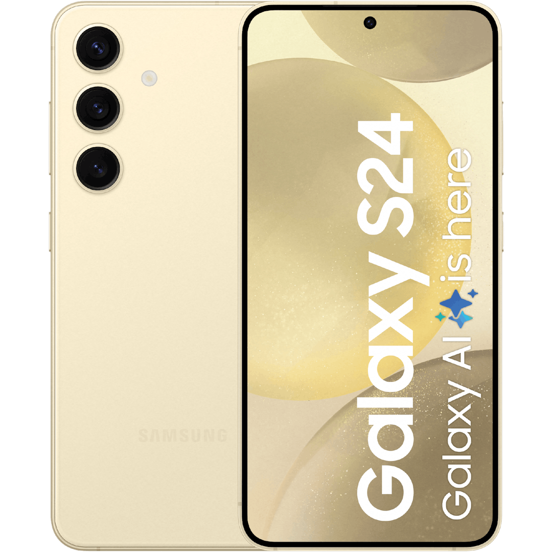 Samsung Galaxy S24 geel voorkant achterkant