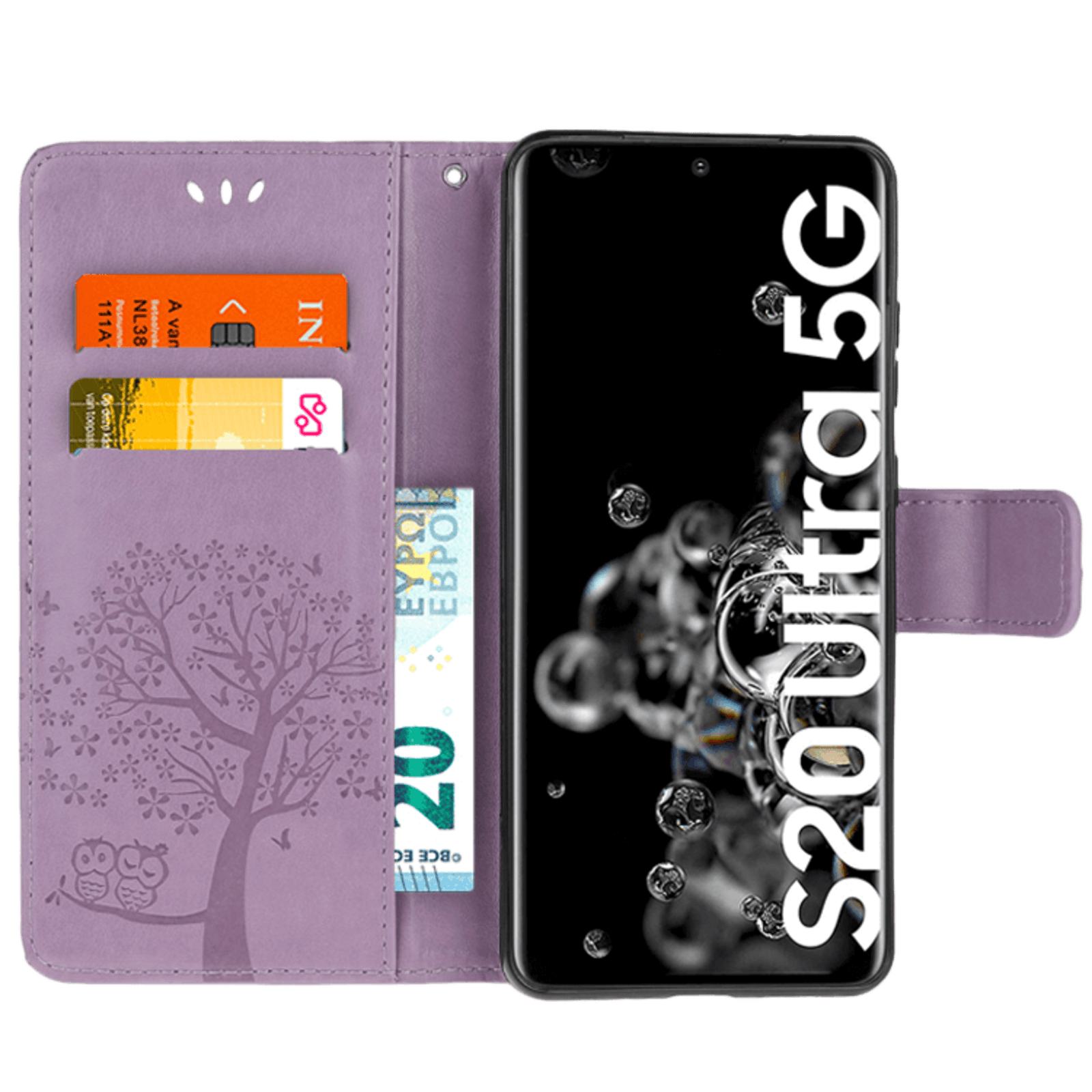 Comfycase Samsung Galaxy S20 Ultra Bookcase Hoesje Uiltjes Paars