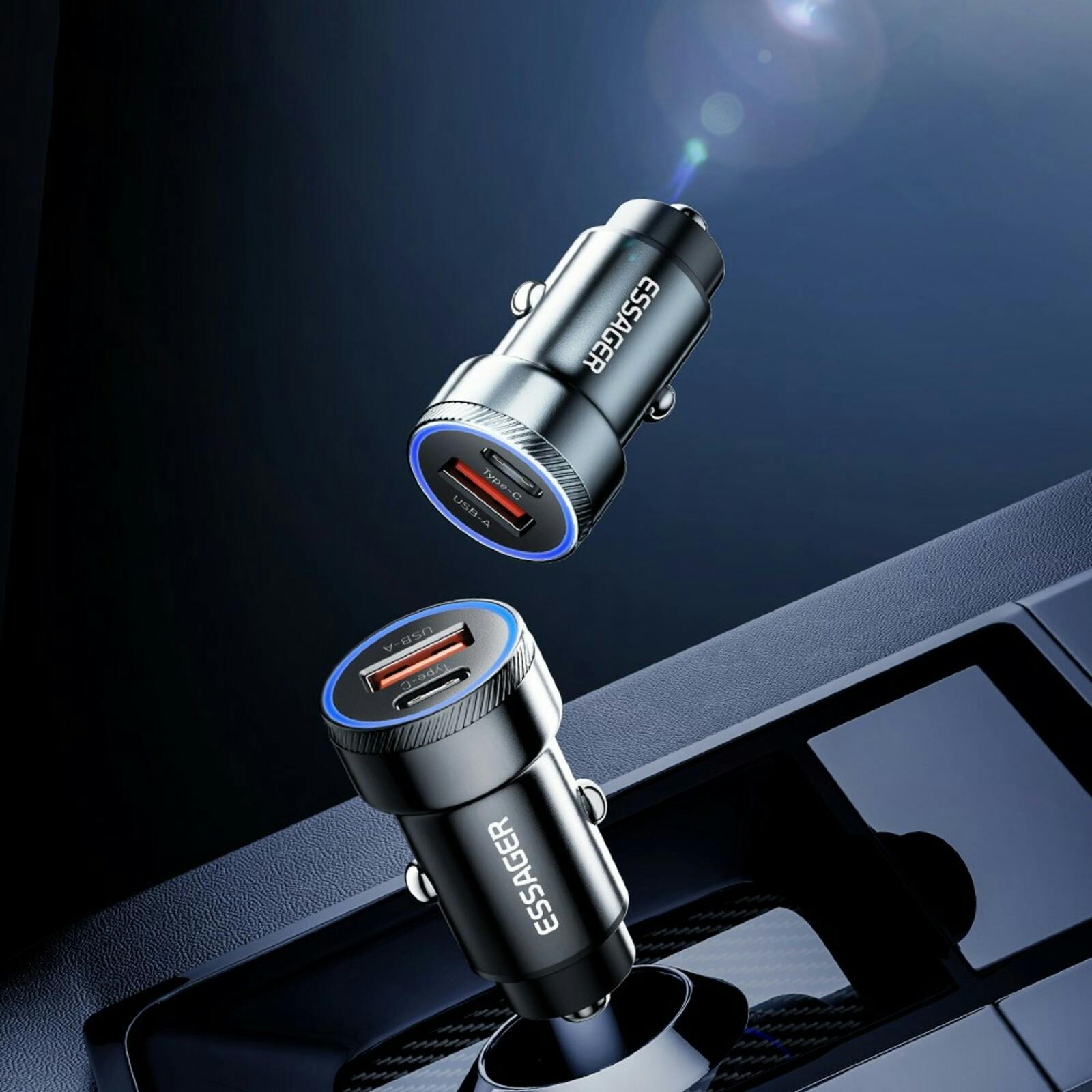 Essager Plug and Charge 54W Autolader USB en USB-C Zwart