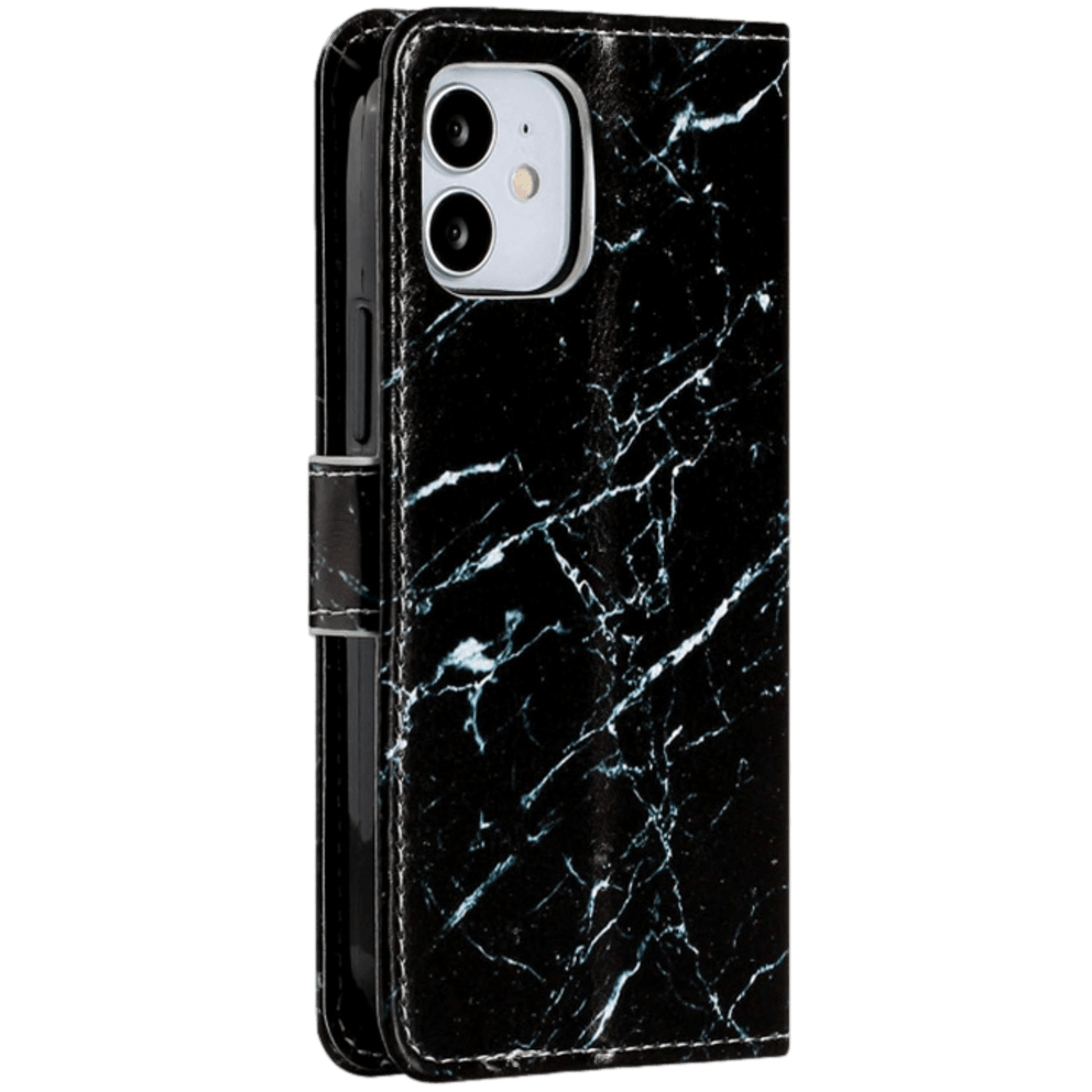 Comfycase iPhone 12 (Pro) Bookcase Hoesje Zwart Marmer