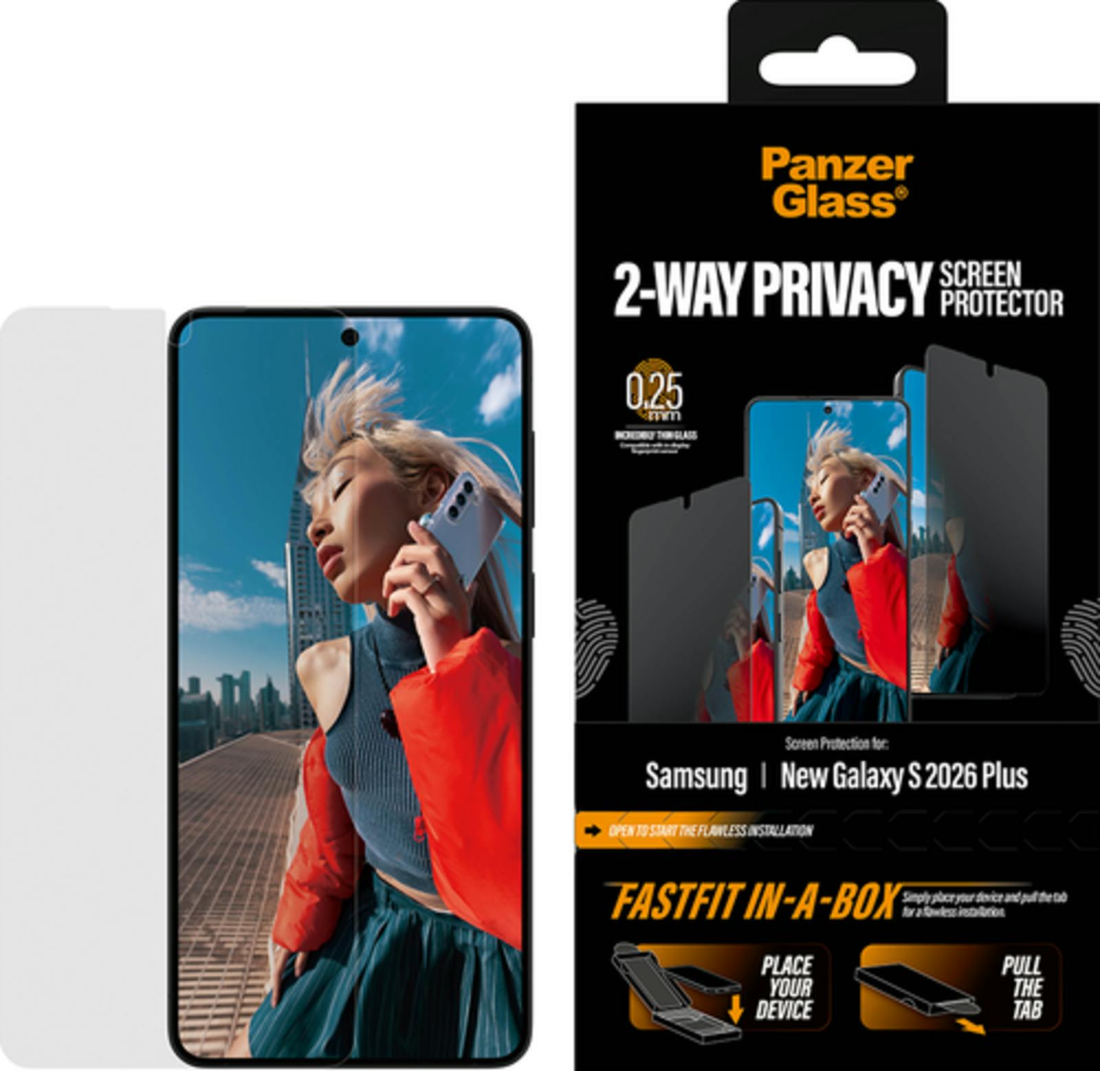 PanzerGlass Samsung Galaxy S26 Plus Fastfit In-a-Box Screenprotector Privacy