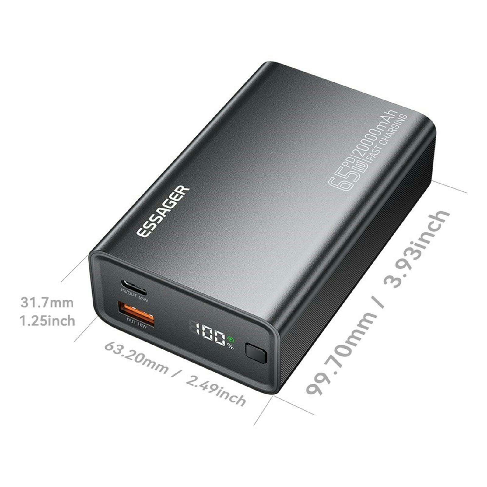 Essager 20.000mAh 65W PD Powerbank Zwart 20.000 mAh
