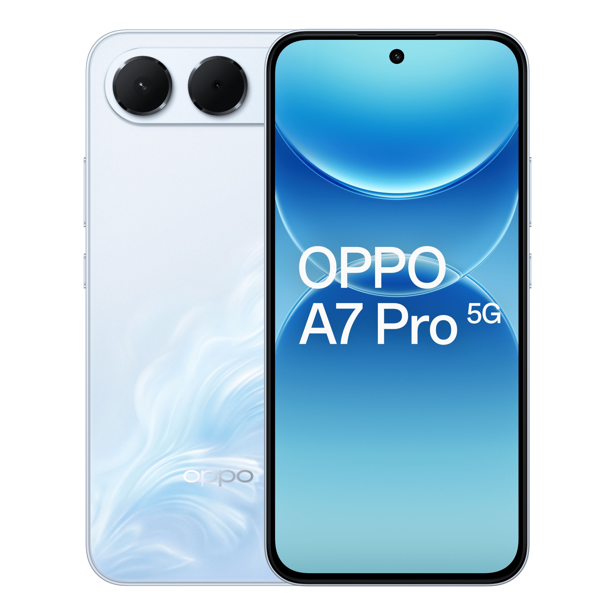 OPPO A7 Pro 5G Surfing Blue - Voorkant & achterkant