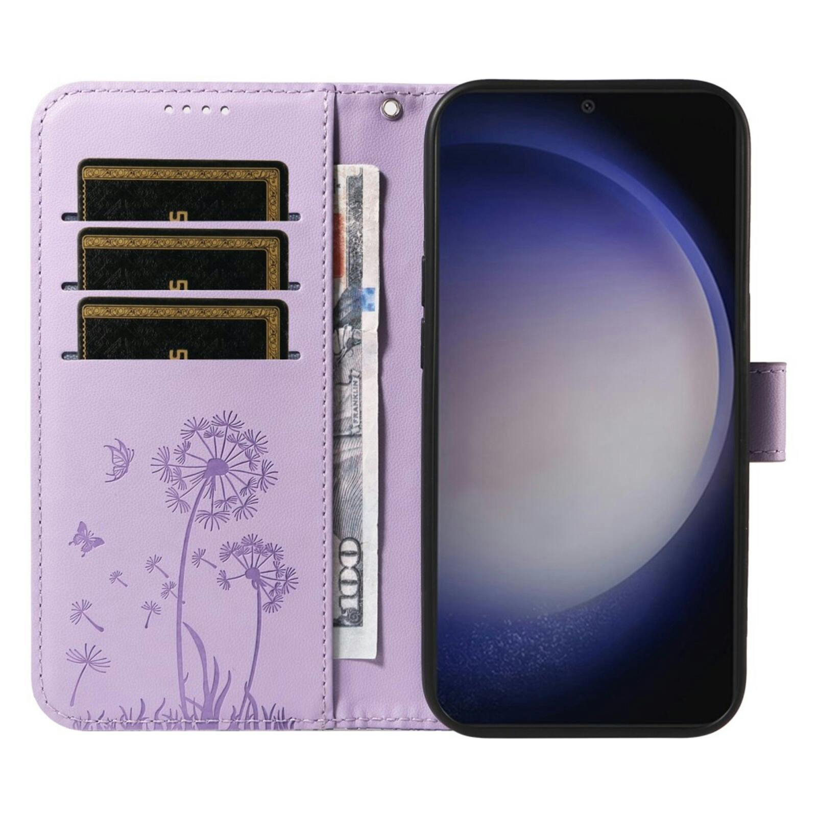 Comfycase Samsung S25 Plus / S24 Plus Dandelion Bookcase Hoesje Paars