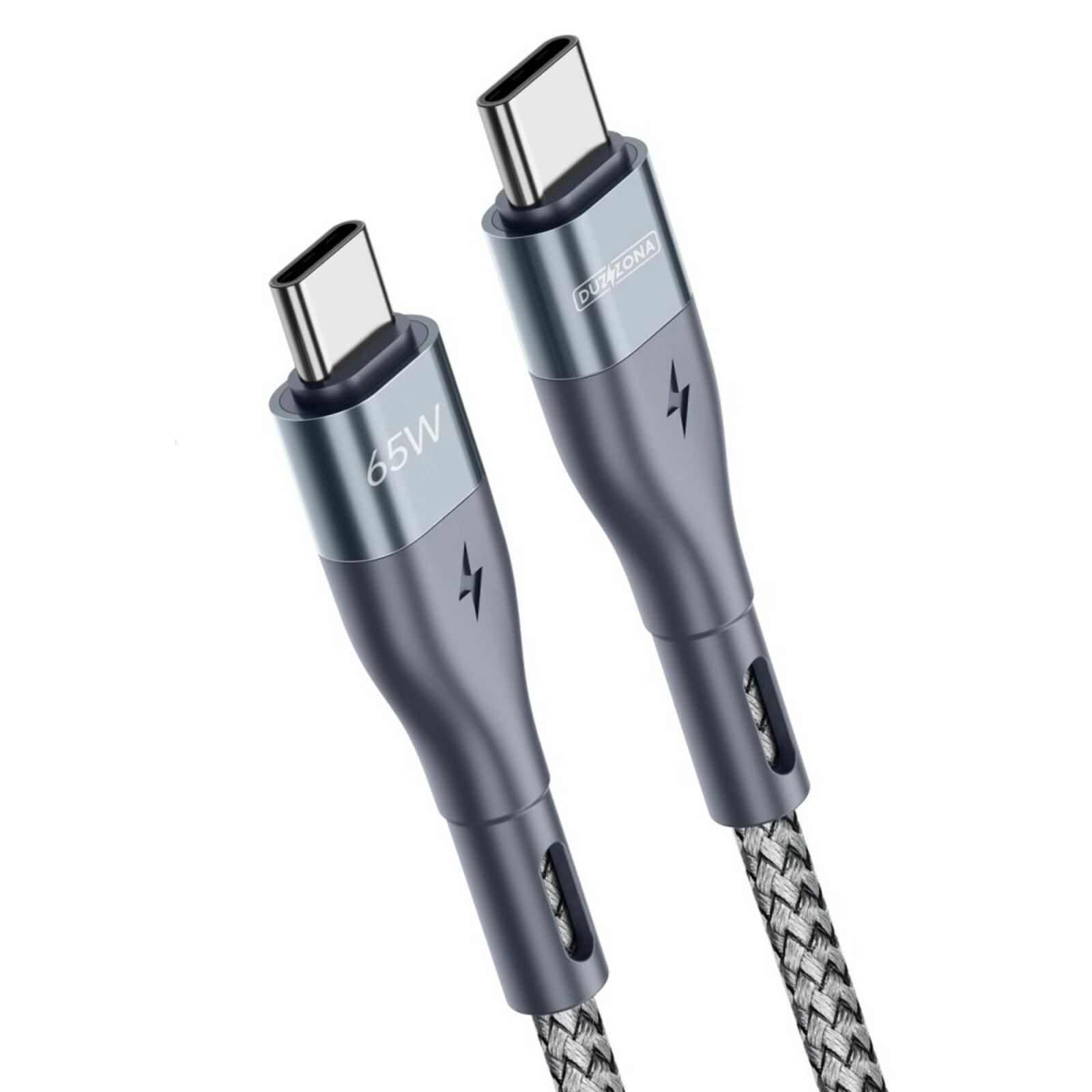 Duzzona 65W Power Delivery Datakabel USB-C naar USB-C Grijs 3m