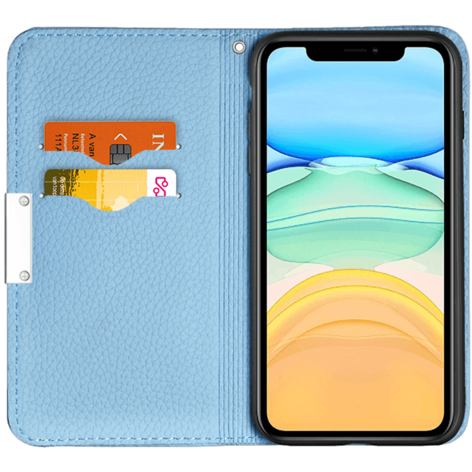 Mocaa iPhone 12 Mini Litchi Mini Wallet Hoesje Blauw