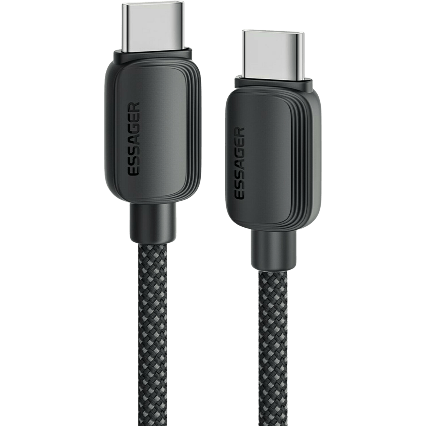 Essager 100W Gewoven Smartphone en Laptop USB-C naar USB-C Kabel Zwart 3m - Voorkant