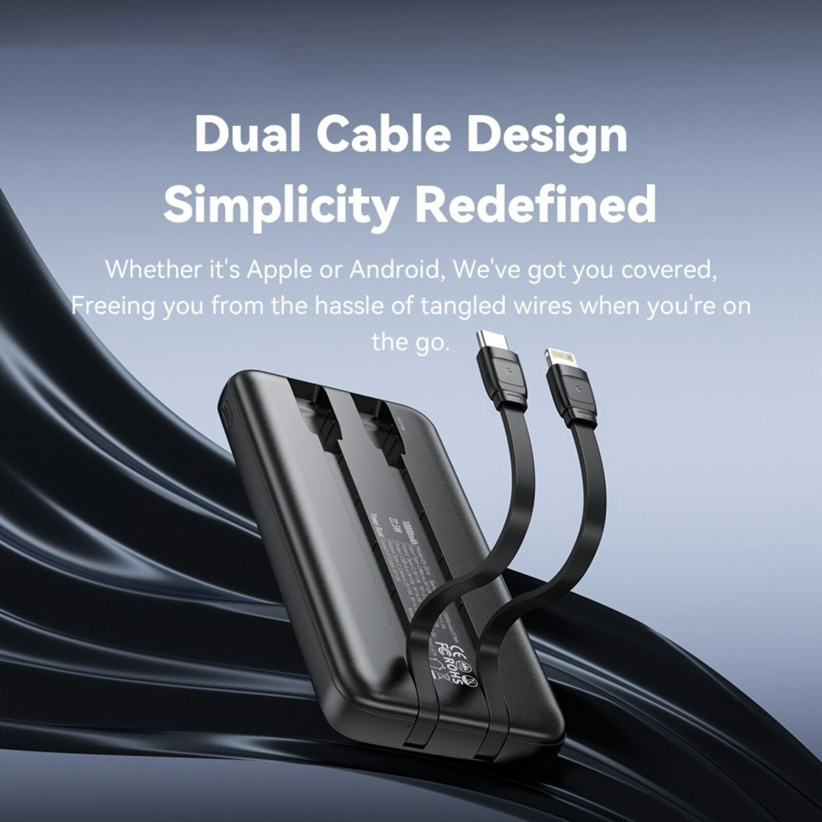 Essager 22.5W Universele Powerbank met Kabel Zwart 10.000 mAh