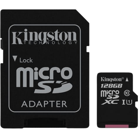 Kingston 128 GB MicroSD met adapter Class 10 - Voorkant
