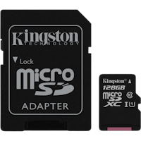Kingston 128 GB MicroSD met adapter Class 10 - Voorkant