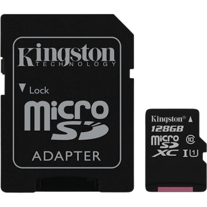 Kingston 128 GB MicroSD met adapter Class 10 - Voorkant