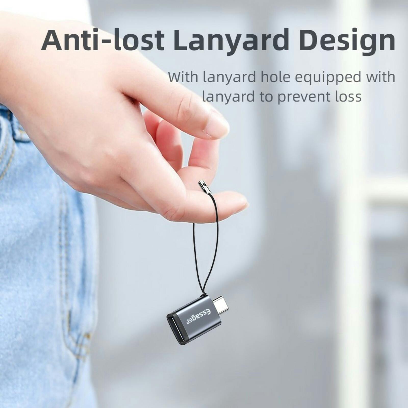 Essager USB-A naar USB-C Adapter Grijs