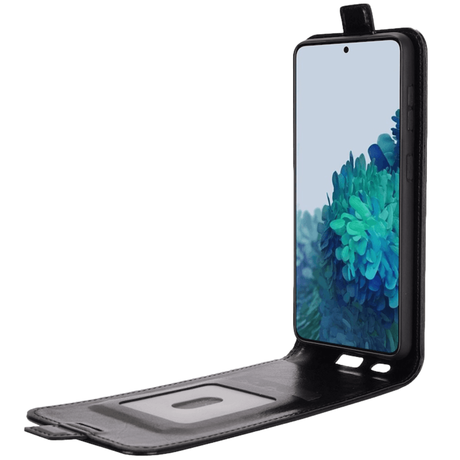 Comfycase Samsung Galaxy S21 Verticale Flip Cover met Pasruimte Zwart