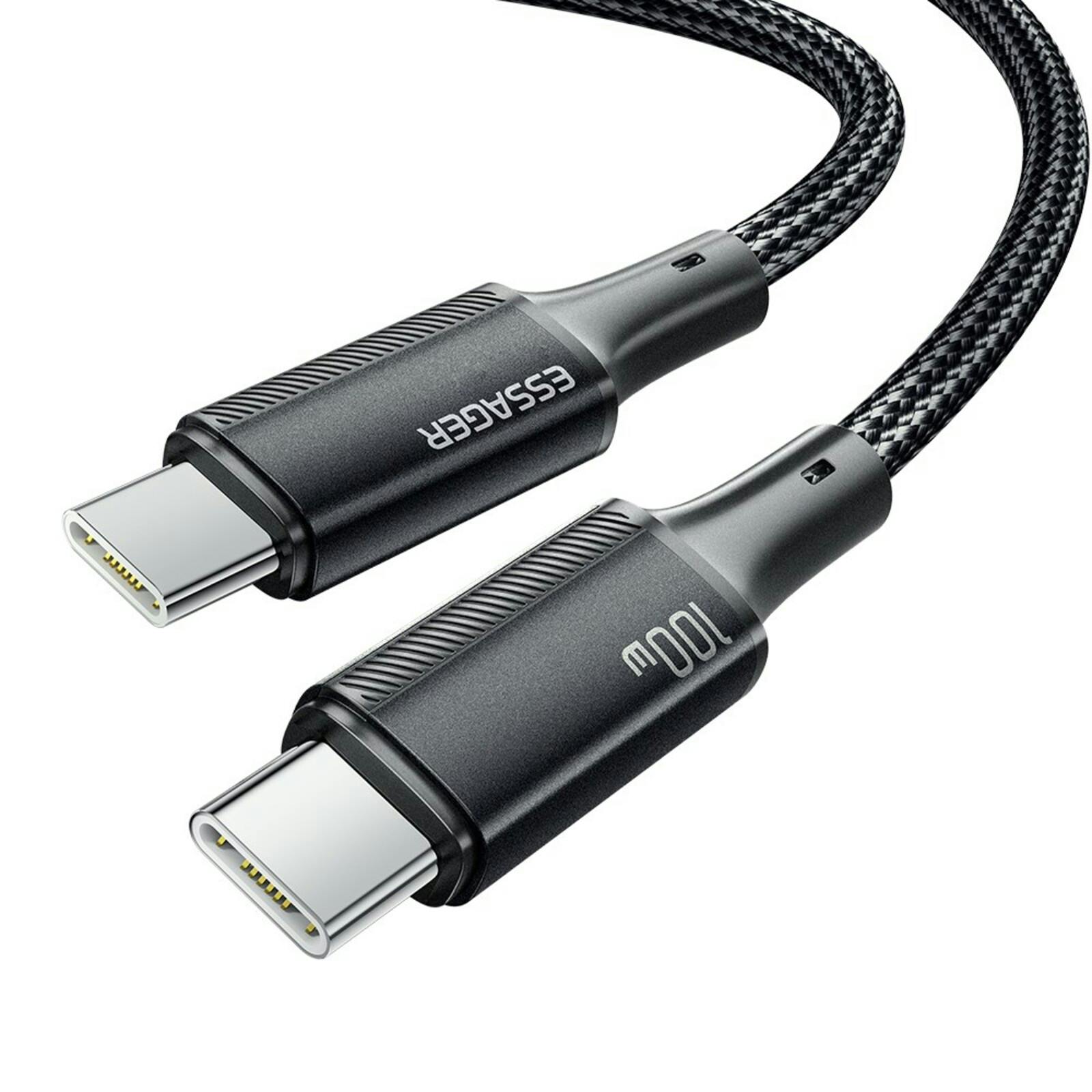 Essager 100W Gewoven USB-C naar USB-C Super Speed Cable Zwart 3m