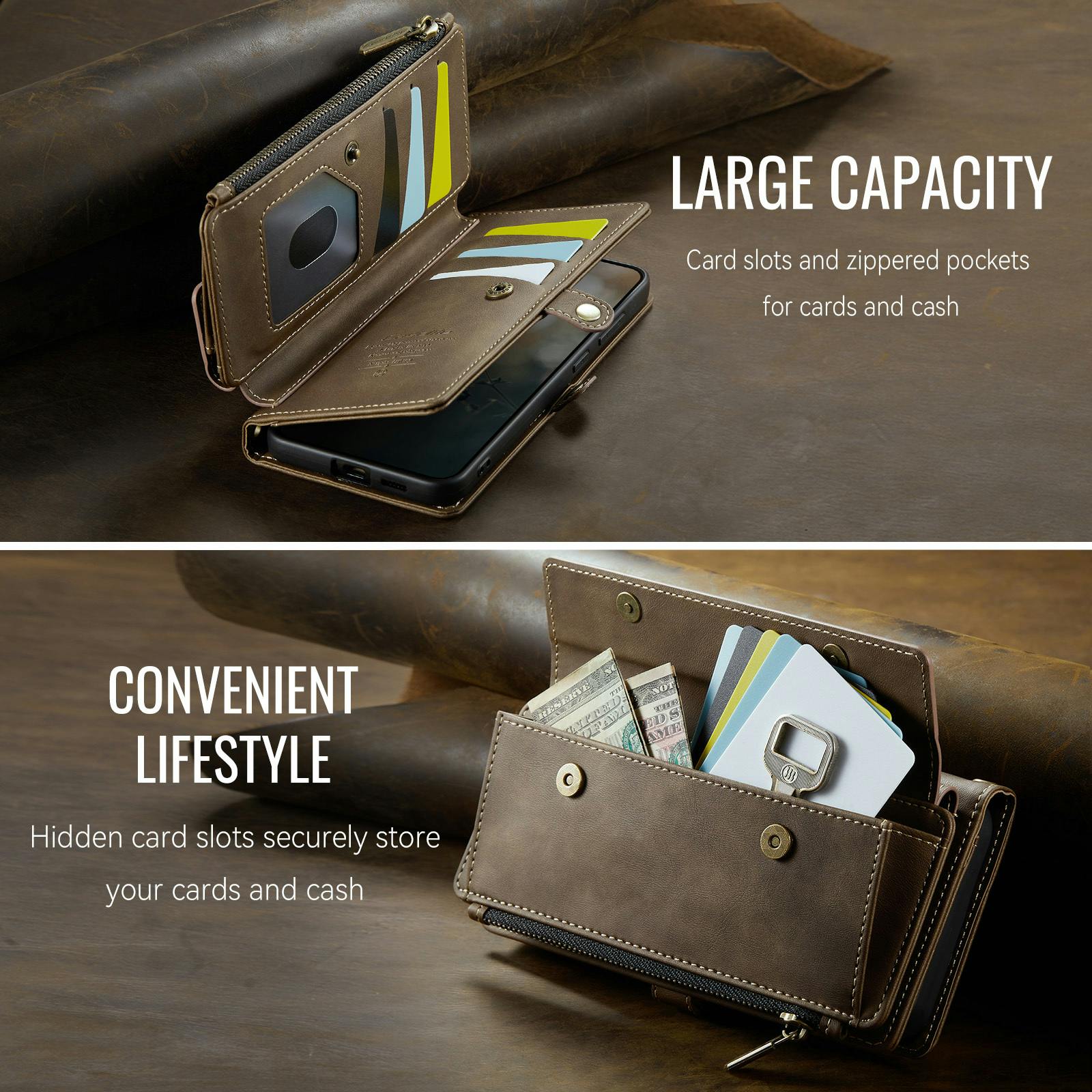 Caseme Samsung Galaxy S26 Luxe Alles-in-één Portemonnee Hoesje Bruin