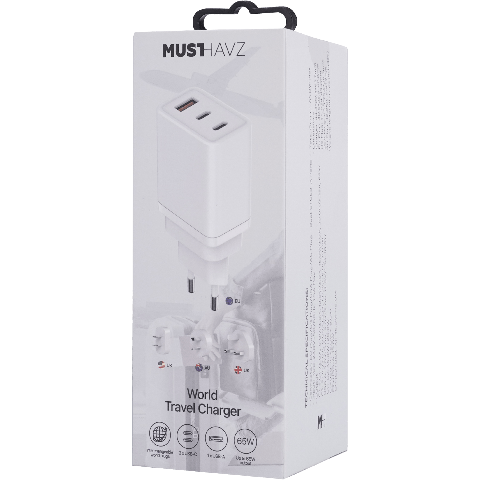 Musthavz Wereld Reisoplader PD 65W Wit