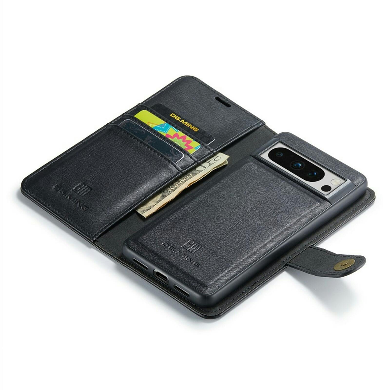 DG.MING Google Pixel 8 Pro Lederen 2-in-1 Wallet Hoesje Zwart