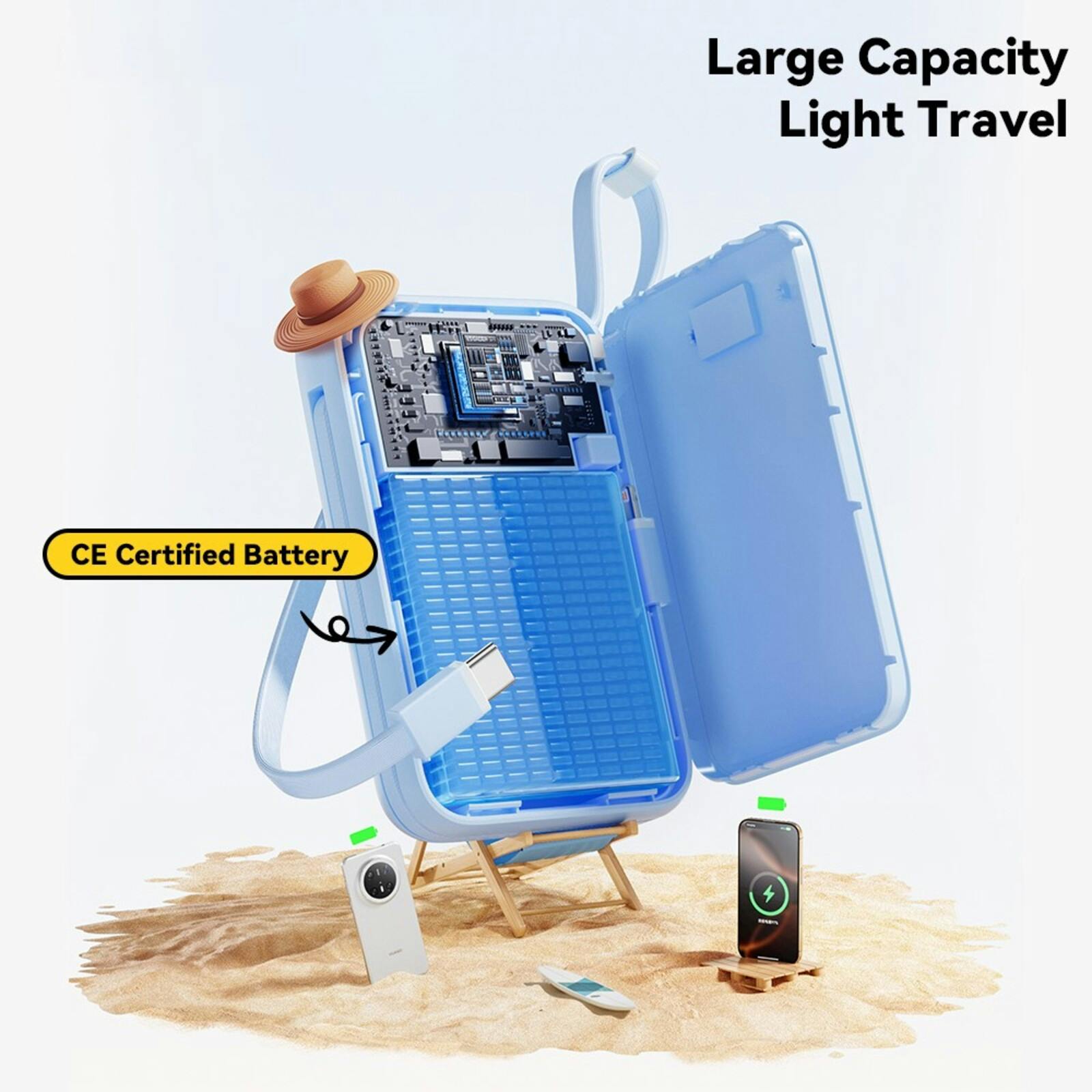 Essager Quick Charge Compact Powerbank met Kabels Blauw 10.000 mAh