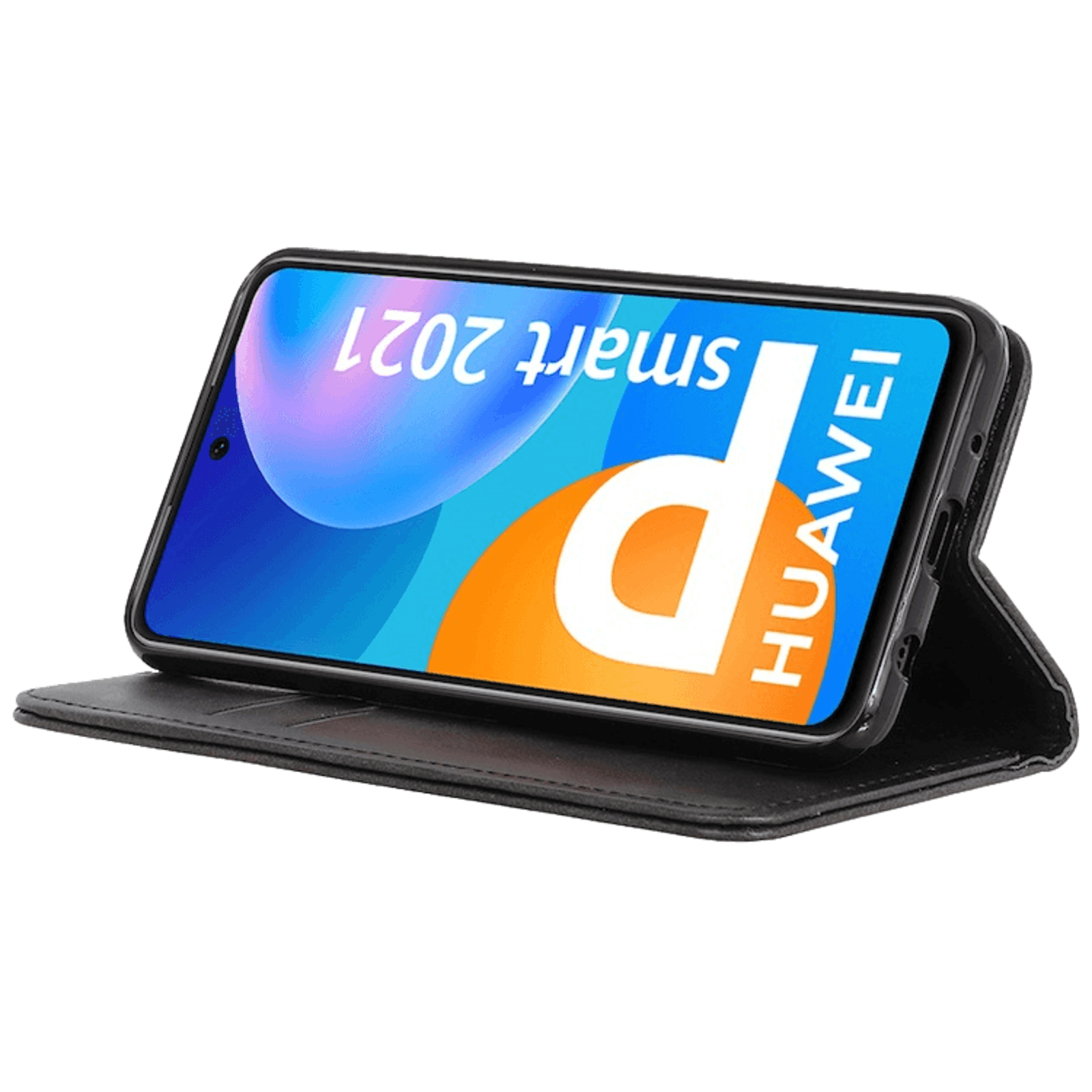 CaseBody Huawei P Smart 2021 Real Leather Wallet Hoesje Zwart