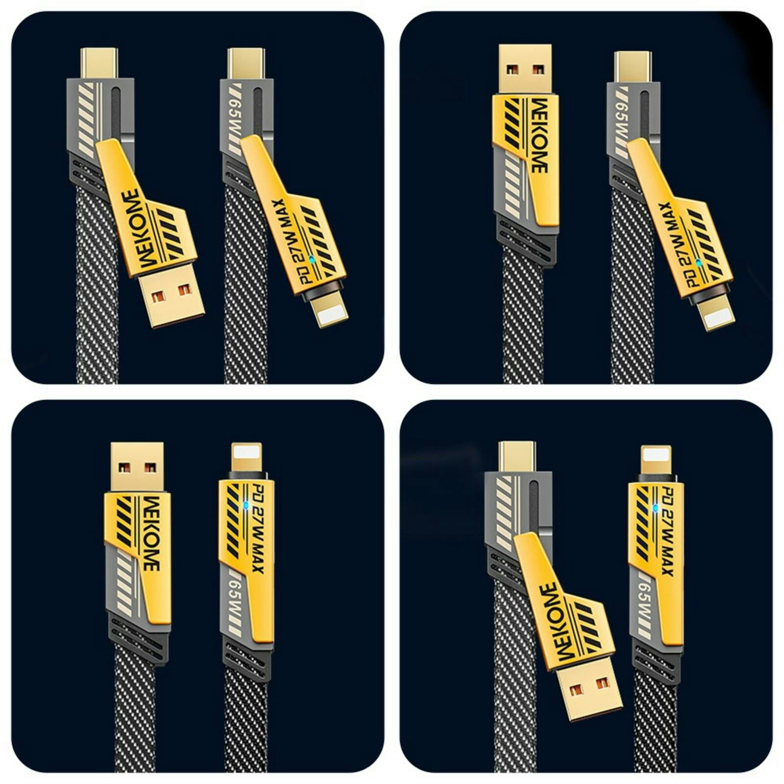 Wekome Mecha Series 65W 4-in-1 Super Fast Charging Data Cable Zwartgeel 1.2 Meter