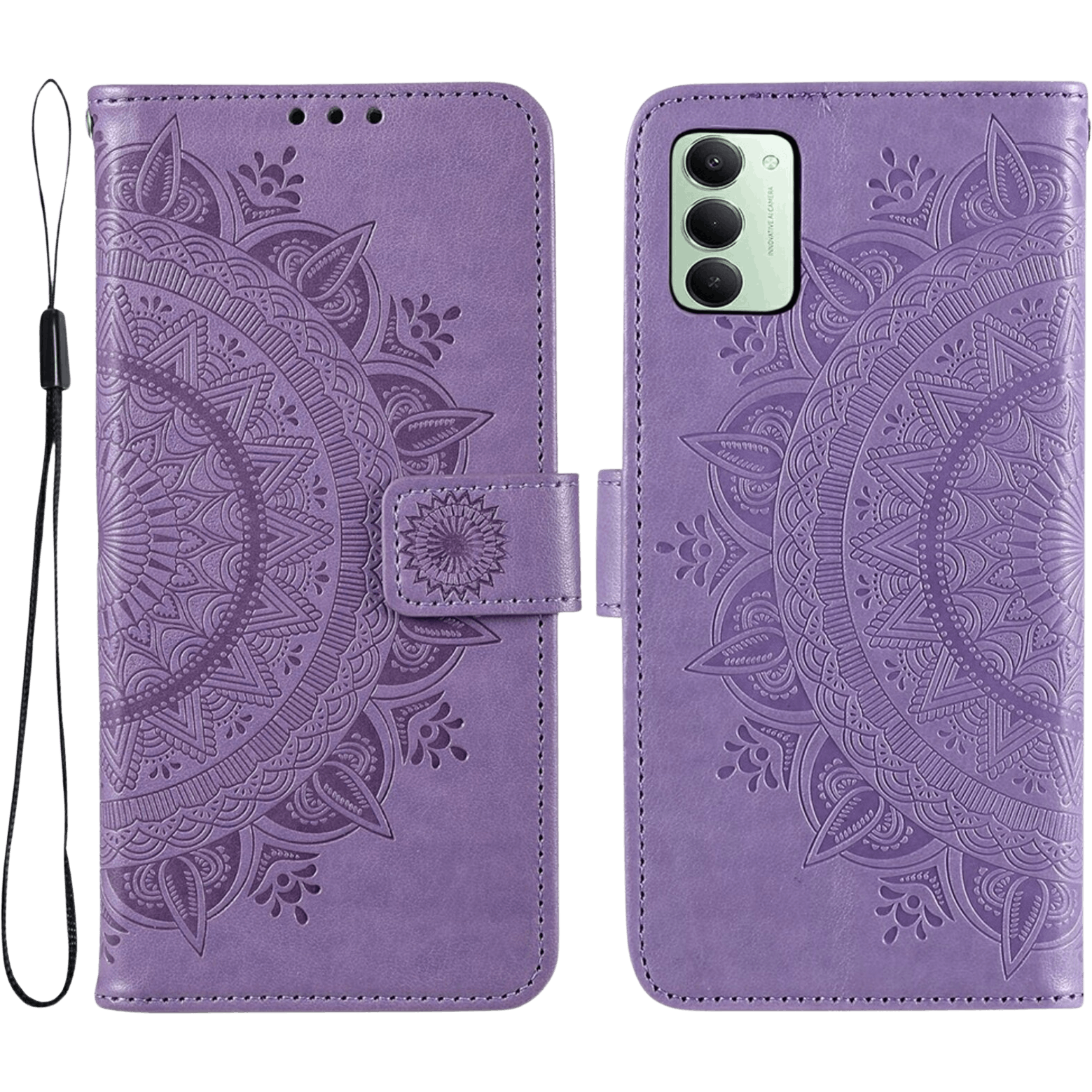 Comfycase Xiaomi Redmi 15 5G Mandala Wallet Paars - Voorkant
