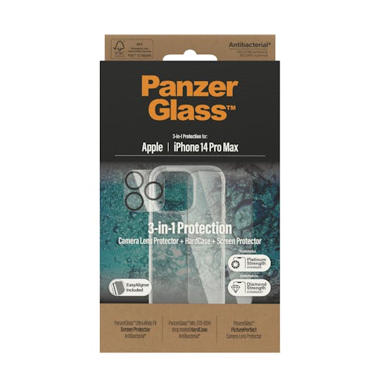 PanzerGlass iPhone 14 Pro Max Bundel Hardcover + Screenprotector + Glazen Camera Screenprotector