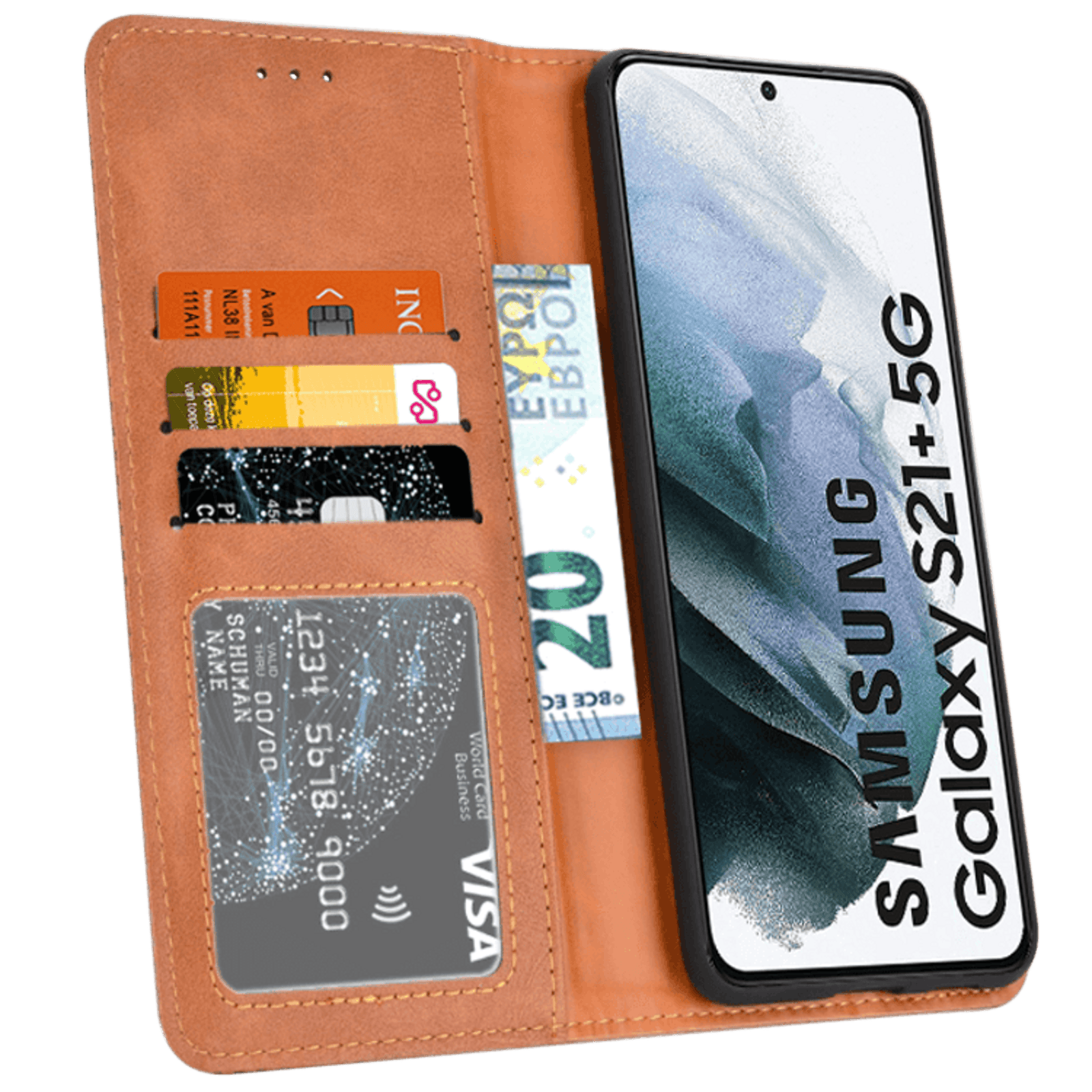 CaseBody Samsung Galaxy S21 Plus Retro Hoesje met Pasruimte Bruin