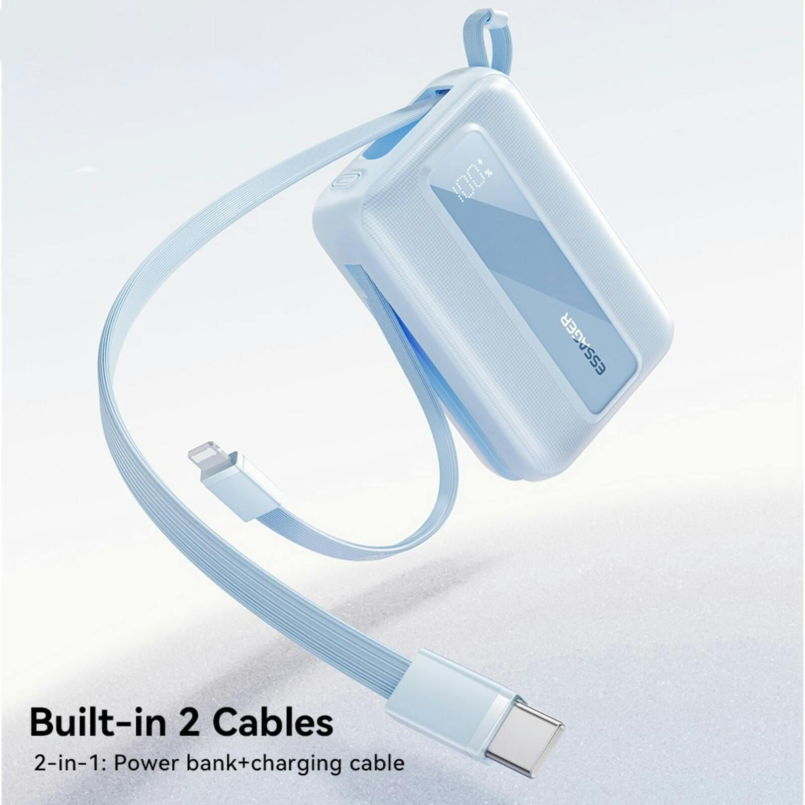 Essager Quick Charge Compact Powerbank met Kabels Blauw 10.000 mAh