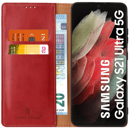 Fierre Shann Samsung Galaxy S21 Ultra Slim Wallet Hoesje Rood