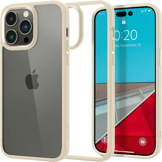 Spigen iPhone 14 Pro Max Doorzichtig Hard Hoesje Beige - Voorkant & achterkant