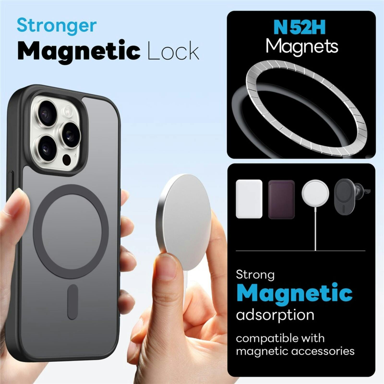 Northjo 2-in-1 iPhone 15 Pro Hoesje – Shockproof, MagSafe + Screenprotector Zwart