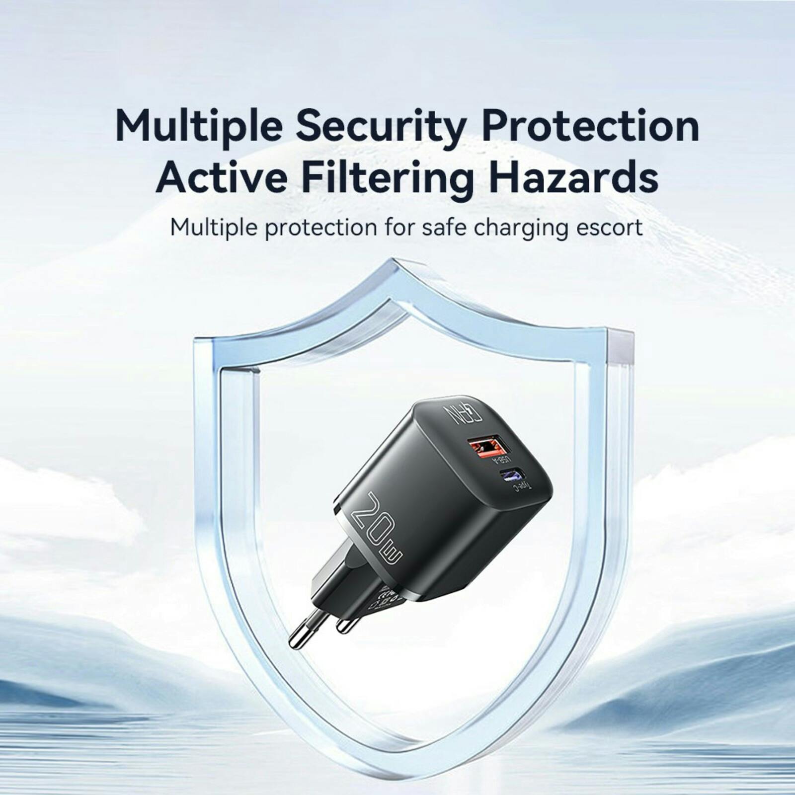 Essager 20W USB-A + USB-C Compact Power Adapter Zwart