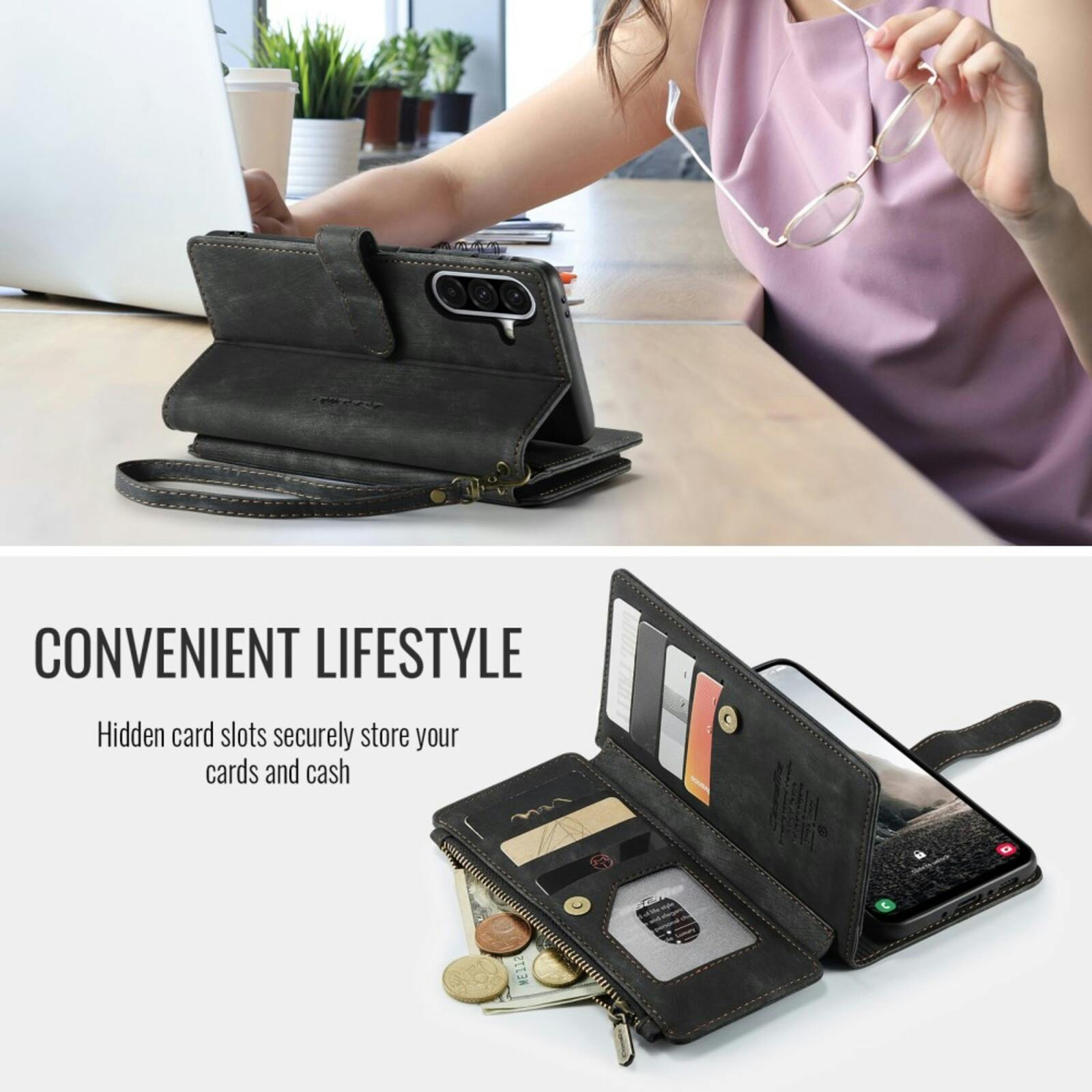 Caseme Samsung Galaxy A56 Vintage Wallet Hoesje Zwart