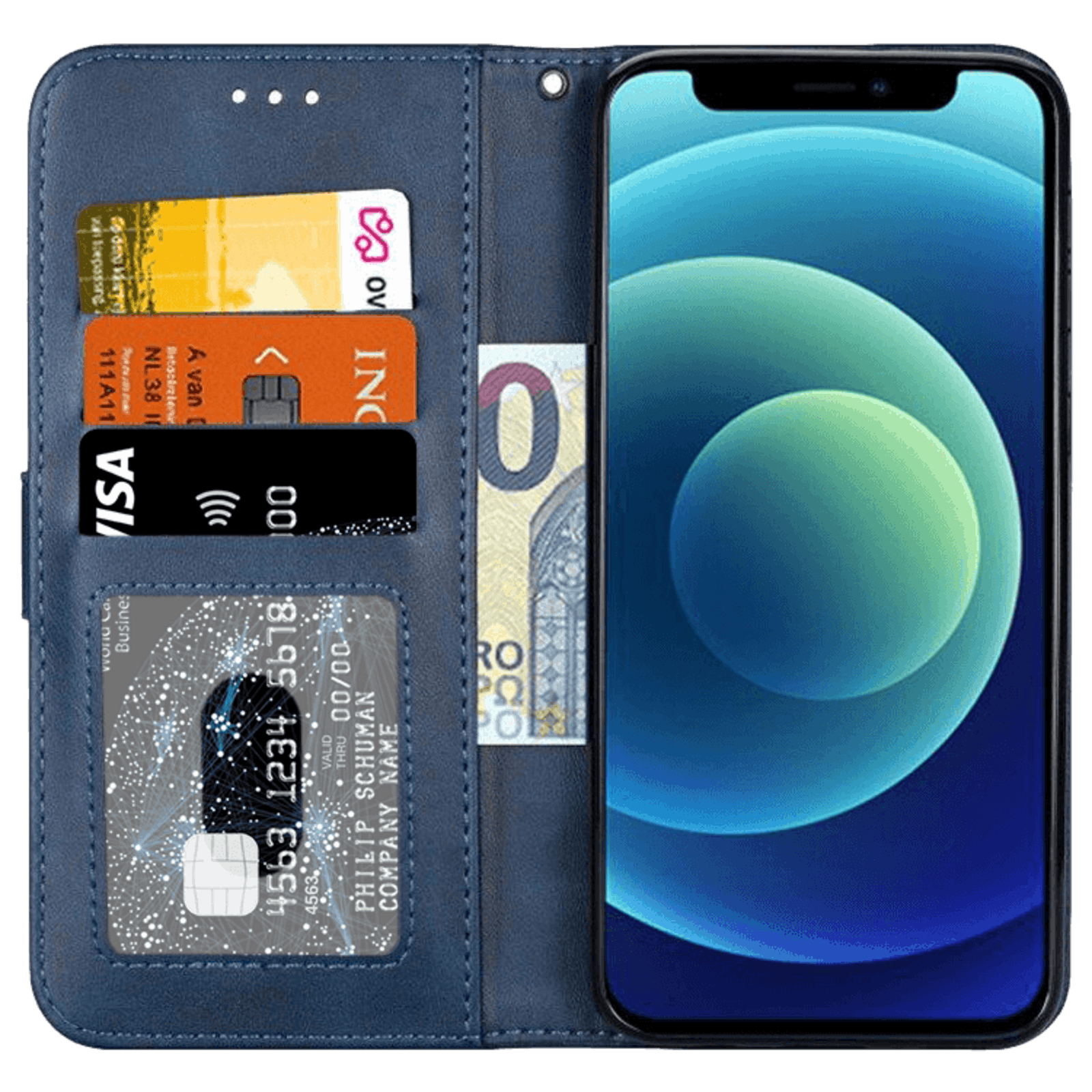 CaseBody iPhone 12 (Pro) Zipper Portemonnee Hoesje Blauw