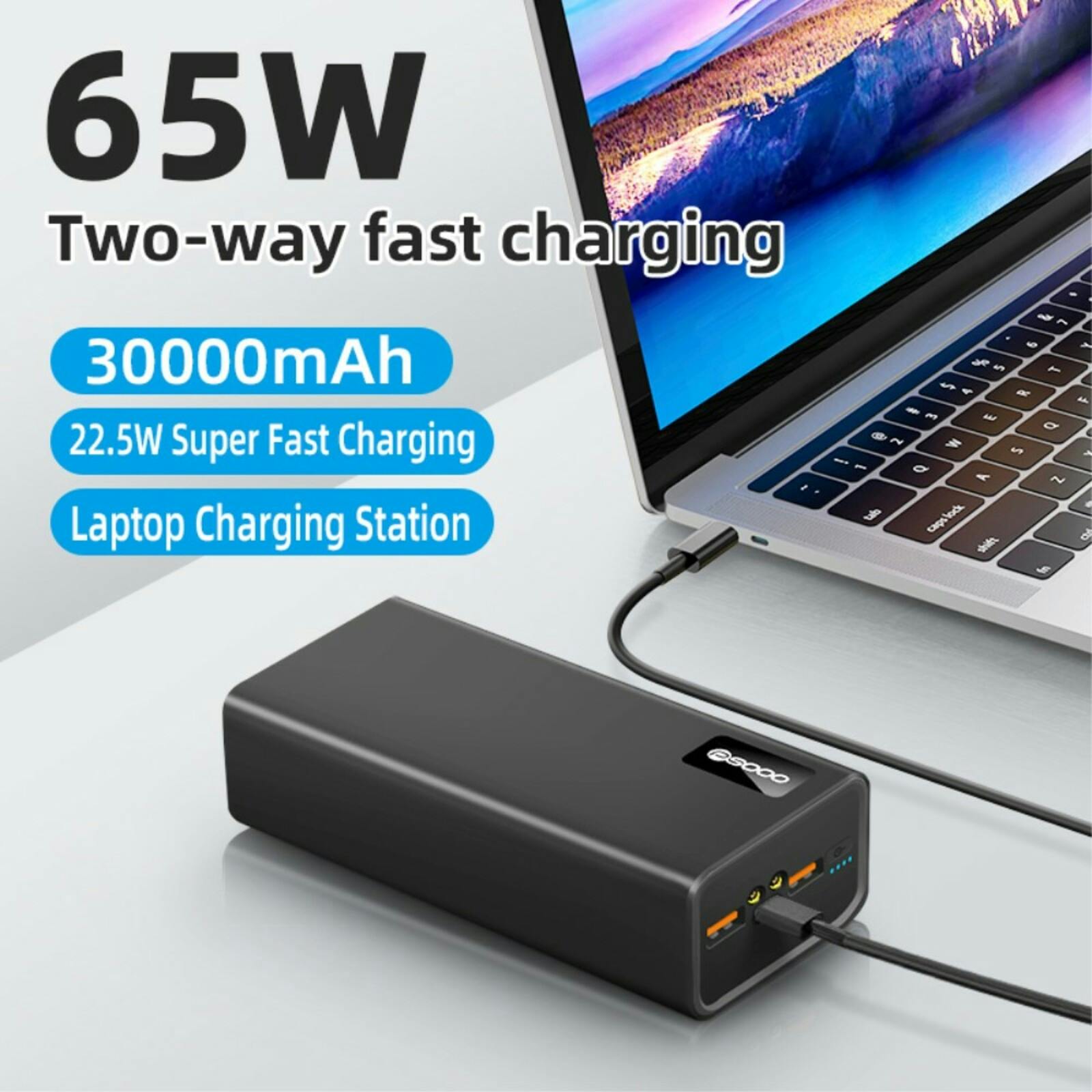 PSOOO 30.000mAh 65W Laptop Charging Station Zwart 30.000 mAh