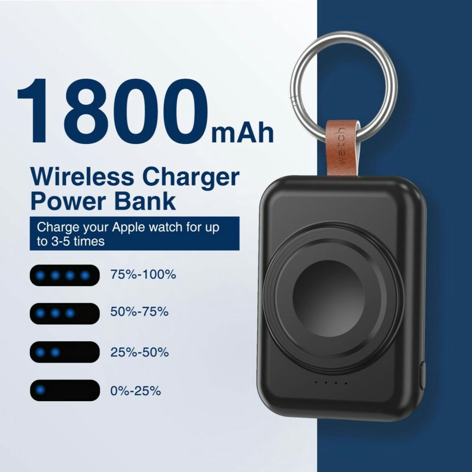 Mocaa 1800mAh Mini Wireless Apple Watch Charger Zwart 1.800 mAh