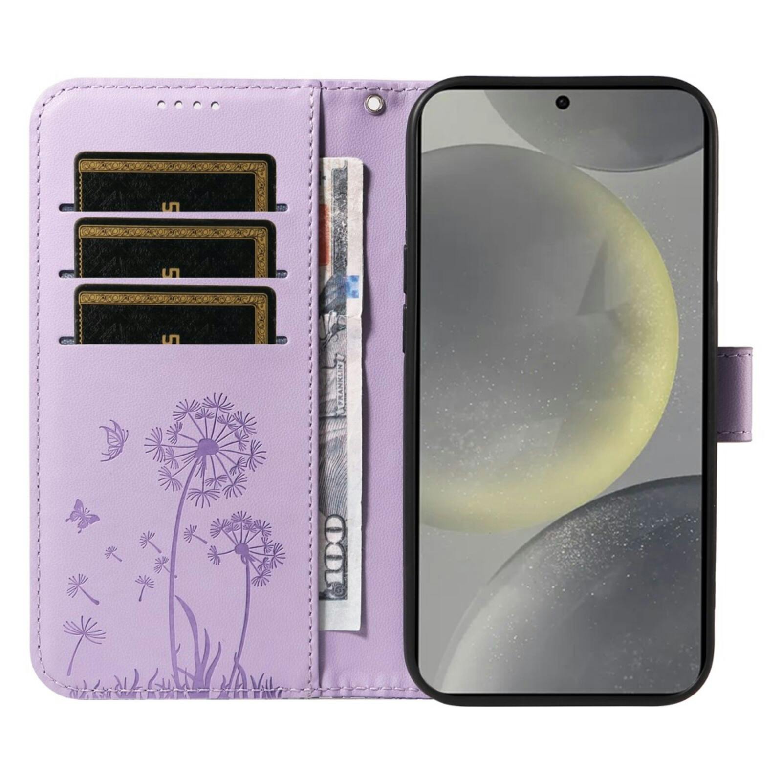 Comfycase Samsung S25 / S24 Dandelion Bookcase Hoesje Paars