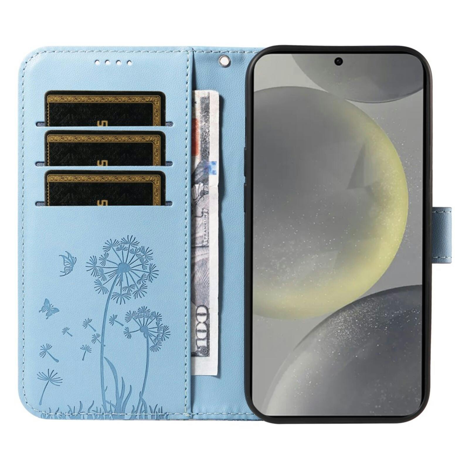 Comfycase Samsung S25 / S24 Dandelion Bookcase Hoesje Lichtblauw