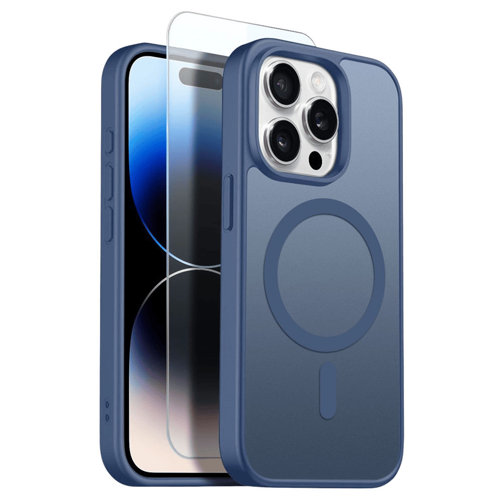 Northjo 2-in-1 iPhone 14 Pro Hoesje – Shockproof, MagSafe + Screenprotector Blauw
