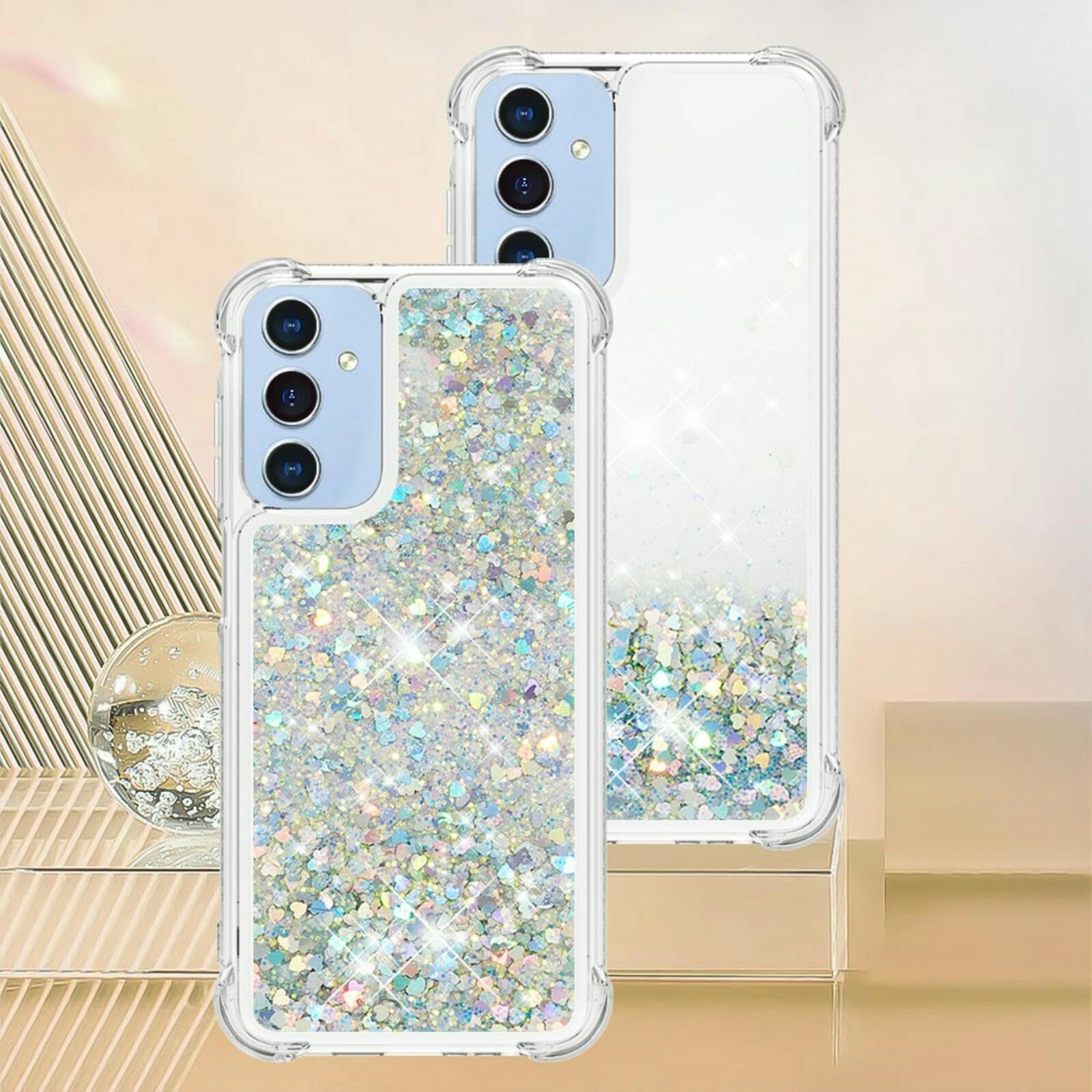 Mocaa Samsung Galaxy A15 5G Valbestendig Glitter Hoesje Zilver