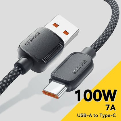 Essager 100W(!) Smartphone en Laptop Data + Oplaadkabel USB-A naar USB-C Zwart 1m