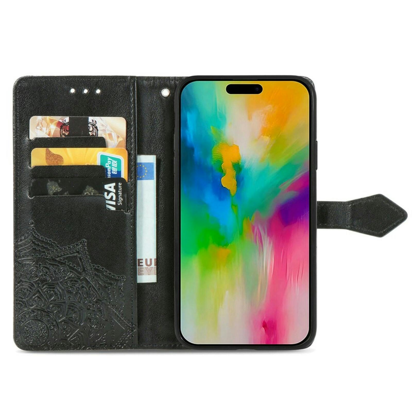 Comfycase iPhone 16 Mandala Booklet Hoesje Zwart